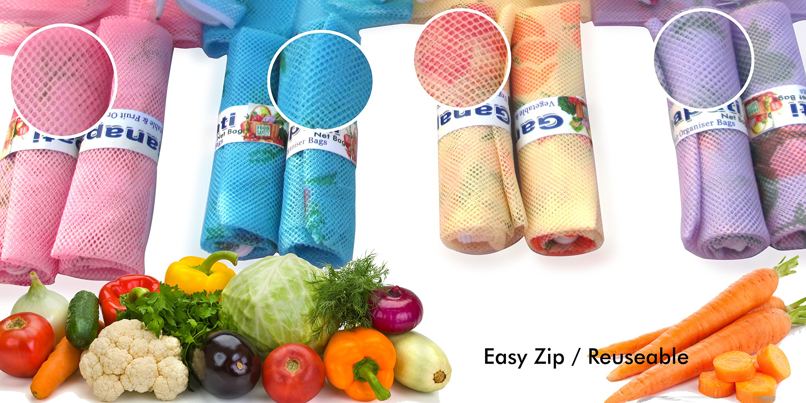 Ganapati Fridge Storage Net Bag For Vegetable And Fruit Reusable Mesh Bag, Multicolour - Pack of 12 (9.5 x 16 Inches) - Image 6