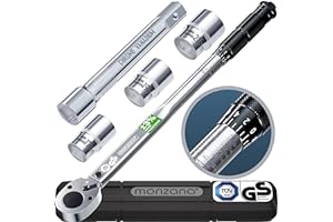 Monzana® Drehmomentschlüssel 6tlg. Set 40-210Nm TÜV Süd GS 1/2' Zoll CrV +/- 3% Toleranz Wende Ratschenkopf inkl. 3 Stecknüsse 17, 19, 21mm Verlängerung inkl. Koffer Auto Motorrad