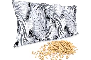 Amilian Cojín térmico de huesos de cereza de 55 x 20 cm, ideal como cojín de masaje o para el frío, monstera gris