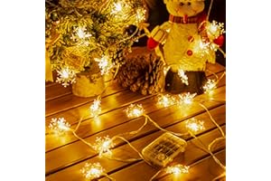 ZeMu Christmas Fairy Lights Battery Operated, 5m 40 LED Snowflake String Lights Battery Powered, Waterproof Clear Cable Xmas Tree Lights Warm White for Indoor Outdoor Outside Bedroom Decorations