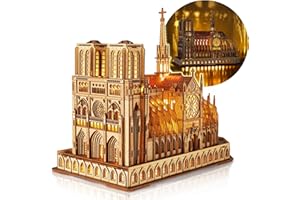 FUNPOLA LED Puzzle 3D en Bois - Notre Dame de Paris Maquette en Bois à Construire Édition Nocturne avec éclairage LED - Kit de Construction de maquettes d'architecture à Faire soi-même