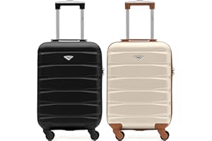 Flight Knight Set of 2 Lightweight 4 Wheel ABS Hard Case Suitcases Cabin Carry On Hand Luggage Approved for Over 100 Airlines Including British Airways, easyJet, Jet2 & Wizz 55x35x20cm - Side Lock