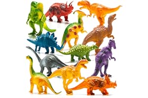 Prextex 12-Pack Toy Dinosours, Assorted 7-Inch Jurassic Dinosaur Toy Set for Kids, Plastic Dinosaur Figures, Great Cake Topper, Party Stocking Fillers for Boys Age 3+ Up