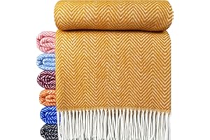 STTS International Wolldecke 100% Schurwolle Wohndecke 140 x 200 cm Tagesdecke Schurwolldecke Woll-Plaid Tirol in vielen Farben erhältlich (Senf (D-M))