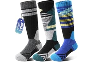 ANTSANG 3 Paires Chaussettes Ski Laine Mérinos Enfants Garçons Filles Chaudes Hiver Épaisses Rembourrées pour Snowboard Ski