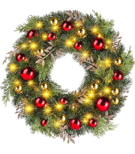 SHATCHI Beleuchteter Weihnachtskranz Aus Lapplandtanne – 55 Cm Mit 30 Weißen LEDs – Perfekt Für Kamin, Wand, Tür & Mehr