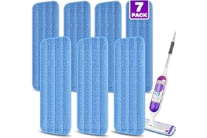 7 Pack Reusable Microfibre Mop Pads for Spray Mops - MEXERRIS Spray Wet Mop Pads Washable Reusable Compatible with 13''-15'' Spray Floor Mops, Suitable for Hardwood, Tile ,Wood, laminate