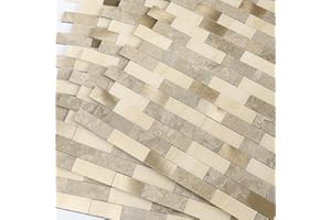 VAOVI Self Adhesive 3D Wall Tiles Brick Mosaic,Kitchen Splashbacks Marble Stone Effect Small Tile Stickers Bathroom Wall Panels Waterproof(Beige,10sheets)