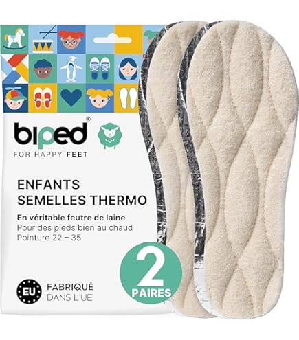 Hey Nature - 2 Paires De Semelles Chauffantes En Laine D'Agneau Pour Enfants, à Découper à La Taille (Antidérapantes)