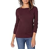 Amazon Essentials Maglione Aderente con Scollo a Barchetta a Maniche Lunghe Leggero a Coste Donna