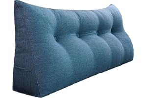 ‎BNCKTRD BNCKTRD Keilförmiger Kopfkissen Schlafzimmer Lesekissen Rückenstütze beim Sitzen im Bett Ergonomisches Lumbarkissen Körperpositionierung Bettkissen Leinen Bezug 140cm Blau