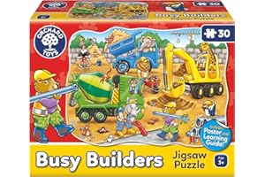 Orchard Toys Busy Builders Jigsaw Puzzle, 30-Piece Shaped Educational Jigsaw Puzzle, For Kids Age 3+, Develops Hand-Eye Coordination