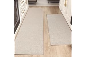 Color&Geometry Alfombras de Cocina Antideslizantes Lavables 43x120cm+43x240cm, Alfombras Delgadas Tejidas de Cocina de 4mm, Alfombra de Suelo Absorbentes para Delante del Fregadero, Pasillo, Beige