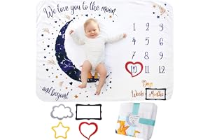 Baby Milstolpe Filt | Fotomatta Nyfödd Pojke eller Flicka, Unisex | Baby Shower Gåva | Måne & Stjärntema