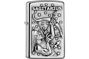 Zippo Briquet tempête – Signe Astrologique Sagittaire, Street Chrome, emblème – Rechargeable – Réutilisable – Design Coupe-Vent – Boîte Cadeau – Fabriqué aux États-Unis