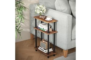 APICIZON Narrow Side Table, Slim Small Table, 3 Tier End Table Living Room, 40x18x61.5cm, Modern Thin Side Tables for Living Room, Bedroom, Sofa, Small Nightstand with Magazine Rack, Save Space, Brown