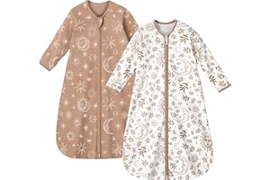 Unnivoll 2er Pack Baby Schlafsack Sommer mit Ärmel 0.5 Tog Sommerschlafsack 100% Baumwolle Babyschlafsack 0-6 monate 67 cm für Jungen Mädchen Neugeborene Weiß Braune Sonne