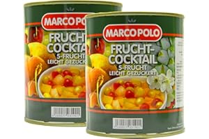 S.MILE GMBH Food-United 5-Frucht-Cocktail leicht gezuckert 2 Dosen Füllmenge 820g ATG 500g Birnen Pfirsiche Weintrauben Ananas Kirschen exotische Aromen harmonisch abgeschmeckt sorgfältig ausgewählt (2 Dosen)