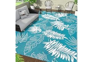 Falflor 240x300cm Large Outdoor Rug Plastic Garden Mats Outdoor Carpet for Patio Waterproof Large Picnic Blanket for Garden RV Beach Backyard Deck (Teal)