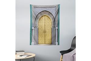 ABAKUHAUS marroquí Tapiz de Pared y Cubrecama Suave, Puertas Antiguas Artísticas, Fácil de Lavar No Destiñe, 110 x 150 cm, Azul Verde Azulado Amarillo