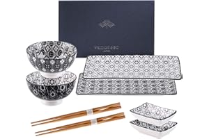 vancasso Haruka Sushi Set, Porzellan japanische ESS Service, 8-teilig Geschirr-Set für 2 Personen, Beinhaltet Sushi Teller, Schalen, Soßenschälchen und Essstäbchen