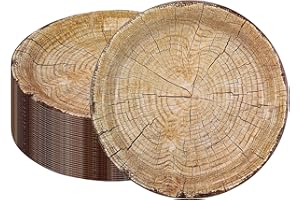 CEILIWEN Piatti con Venature del Legno, 50 Pezzi Rustici da 22,9 cm, Usa e Getta per Feste, Rotondi per Fattoria (Grana del Legno 02)