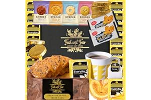 FAST AND FAIR UK Luxury Tea & Cake Gift Set - Food Gift Hamper with Everyday Tea, Premium Genoa Fruit Cake, Border Biscuit Selection, All Butter Sweethearts & Mint Chocolate Crisps - 27 Items in Gold Embossed Gift Box