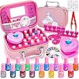 Lubibi Kids Nail Varnish Set For Girls, 16 Colour Non-Toxic Peel-Off Water-Based Safe Quick Dry Nail Polish With Nail Dryer,Nail Files, Nail Stickers, Gem, Unicorn Vanity Case, Unicorn Gifts for Girls