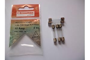 DRESSELHAUS Vetro FUSIBILE auto fusibili 6,3 x 30 mm; 10 ampere; 5 pezzi