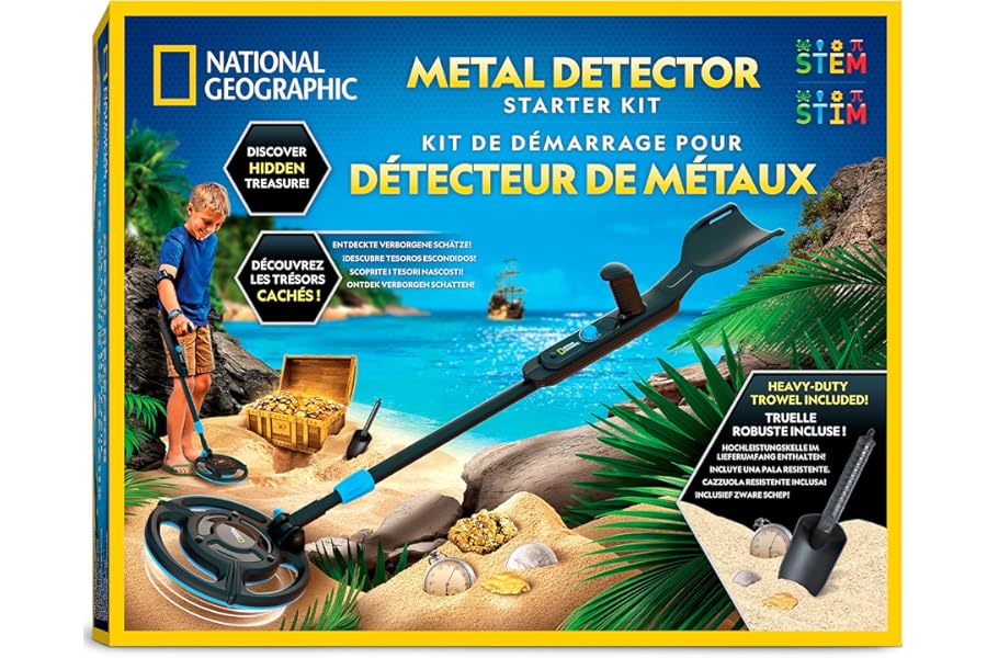 National Geographic Starter Metal Detector Kit – Kids Metal Detector with 18.8 cm Waterproof Coil & Trowel, Great for Gold Hunting & Beach Exploration