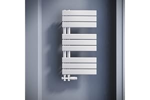 SONNI Badheizkörper Flach Handtuchtrockner 762 x 400 mm Weiß Handtuchwärmer mit Multiblock Seitenanschluss Panel Handtuchheizkörper 570W