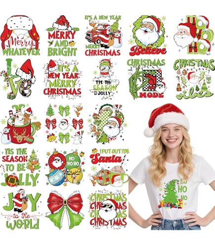 3Sheets Cute Christmas Iron On Patches - Santa, Tree, Gift Designs, Heat Transfer For DIY Shirts & Crafts - View #9