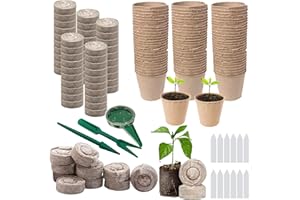 Woohome 202 PCS Pots Biodégradables et Pastilles de Tourbe pour Semis, Pot de Semis en Fibre Biodégradable, Pastilles de Tourbe Compressée, Outil de Sol Meuble pour Plantes de Jardin Marron