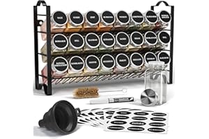 Deco haus® Especieros para Cocina - 24 Botes Especias, Organizador Especias de Condimentos de Metal 3 Niveles - Especiero 24 Tarros de Especias, 48 Etiquetas - Diseño Independiente o para Montar