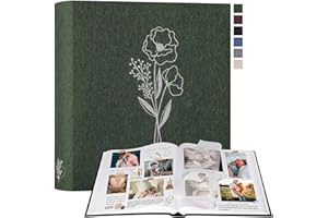 Lanpn Album Photo Scrapbooking, Grand Lin DIY Album 100 Pages Blanches Avec Séparateurs de Cellophane, Pour Photos 9x13cm 10x15cm 13x18cm (Vert, 30x33,5cm)