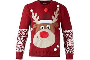 dressforfun 900823 Kinder Weihnachtspullover Rudi Rentier mit angenähten Schneeflocken, rot - Diverse Größen - (152 | Nr. 303324)