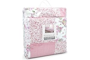 Ashley Mills Quilted Patchwork Vintage Country Shabby Chic Comforter Bedspread Set/Bed Throw includes pillow sham Vintage Florals (Wisteria Blush Pink, King Size with pillowshams)