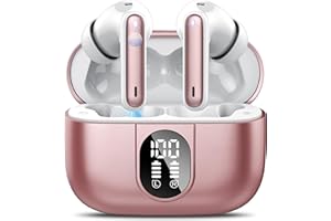 Csasan Ecouteurs Bluetooth sans Fil, 2023 Écouteurs Bluetooth 5.3 HiFi Stéréo avec 4 ENC Réduction de Bruit Mic, 40Heure Contrôle Tactile Oreillette Bluetooth avec Écran LED, Casque Bluetooth Rose