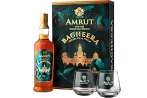 AMRUT - Bagheera Coffret 2 verres - Single Malt Whisky - 46% Alcool - Origine : Inde - Bouteille 70 cl