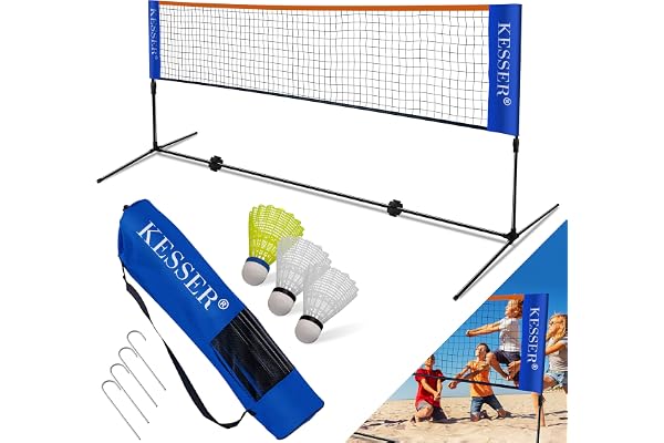 KESSER® Filet de Badminton - Filet de Tennis - 300 cm - 400 cm - 500 cm - Réglable en Hauteur sur 3 Positions - Set composé de Filet, 3 Volants, Armature en Fer Solide, Sac de Transport, intérieur et