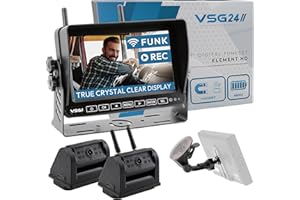 VSG24 7“ Element HD 2 Kameras Funk Rückfahrsystem Akku Magnet für Wohnmobil & LKW, KFZ Set kabellos inkl. Rückfahrkamera + Monitor, DIY Nachrüstung 12V-24V, Kamera digital, Auto Rückspiegel