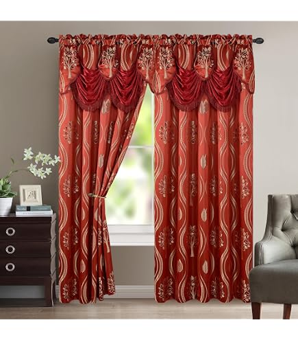 Elegant Comfort Aurora Lot de 2 rideaux aspect jacquard avec cantonnière attachée, 137,2 x 213,4 cm, doré