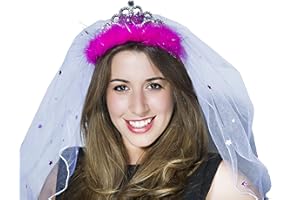 ALANDRA PRODUCTS LTD Bride To Be Pink Fluffy Tiara with Luxury Veil and Iridescent Stars