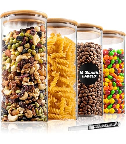 KIVY Voorraadpot glas [3000ml] - Luchtdichte glazen voorraadpotten met deksels van duurzaam bamboe, glazen voorraadpotten glas, voorraadbussen spaghetti, voorraaddozen pasta, glazen potjes met deksel