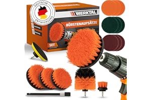 WERKTAL - Bürstenaufsatz Akkuschrauber [15-teiliges Set] - Praktische Bürste Akkuschrauber für blitzschnelle Reinigung - Drill Brush mit Verlängerungsstück - Power Scrubber für Bad, Felgen & Polster
