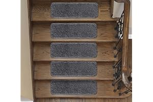 EMMA HOME Emmahome Soft Shaggy Carpet Stair Treads/Mats/Rugs NON-SLIP MACHINE WASHABLE, 30mm Thickness, 20x55cm (13pc in Box, Fume)