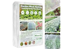WIEERDA Garden Netting, 3 x 15M - 0.5mm Ultra Fine Mesh Insect Netting for Protection Vegetables Plants Fruits Flowers Crops Greenhouse, Anti Bird Butterfly Net Cover for Outdoor Patio