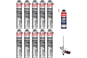 OMHSEN Schiuma espansiva poliuretanica proiettabile 700 ml – Set di 10 + 1 pistola + 1 detergente – Qualità professionale – Eccellente isolamento acustico – Unico sul mercato – Applicazione pistola