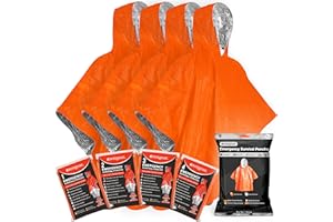 aZengear Poncho de Survie d'urgence (Lot de 4) Couverture Thermique en Mylar pour rétention de la Chaleur et de la Pluie | Réversible avec Capuche | Imperméable, Coupe-Vent, Portable