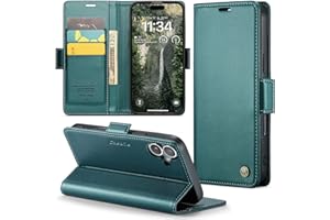 Rerzoiro Handyhülle für iPhone 16 Hülle, Premium PU Lederhülle Klappbar Flip Case [RFID Blocker] Tasche Magnet Kartenfach Klapphülle Schutzhülle für iPhone 16 6,1", Türkis